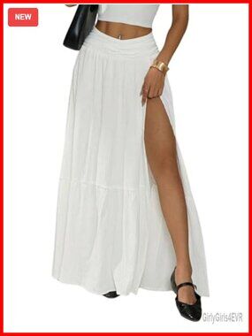 High Waist Ruffle Hem Maxi Skirt Split Thigh Long Beach Skirt